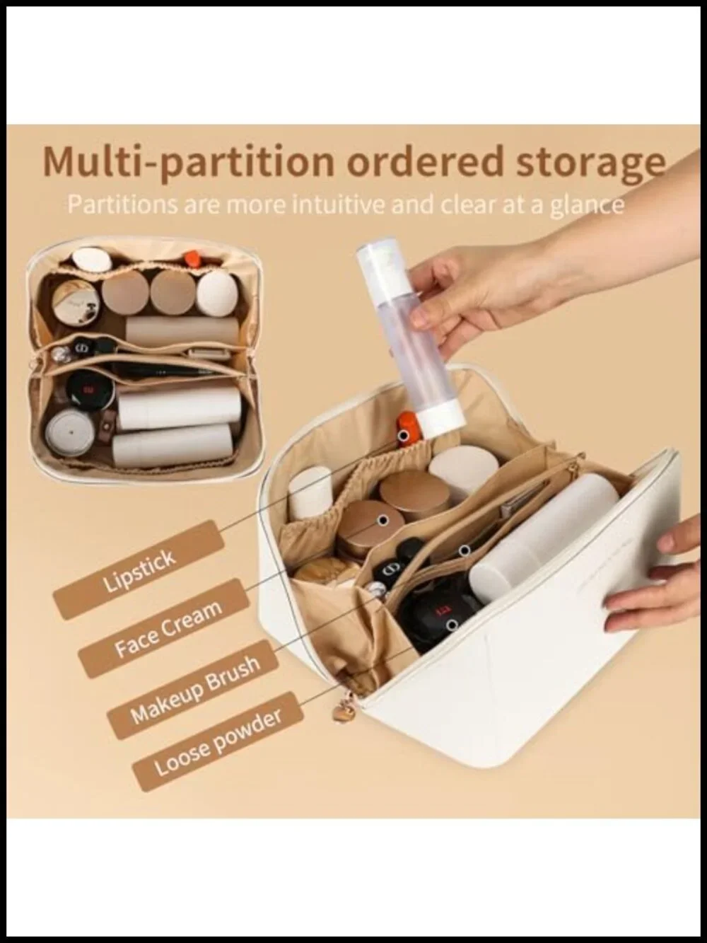 Large Capacity Travel Makeup Bag Waterproof PU Leather Toiletry Case with